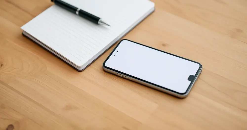 Celular sobre mesa exibindo tela de aplicativo de telefonia