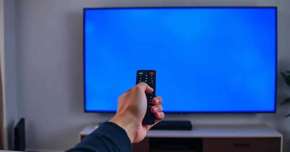 Controle remoto apontado para televisão com tela inicial de aplicativo